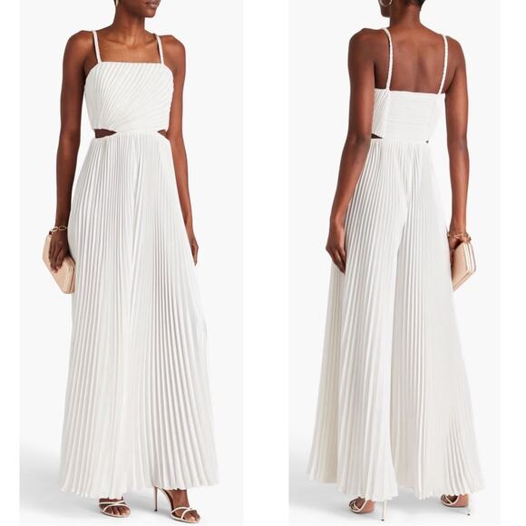 Alice + Olivia Powell Pleated Wide Leg Cutout White Jumpsuit Size 4 - Picture 2 of 10